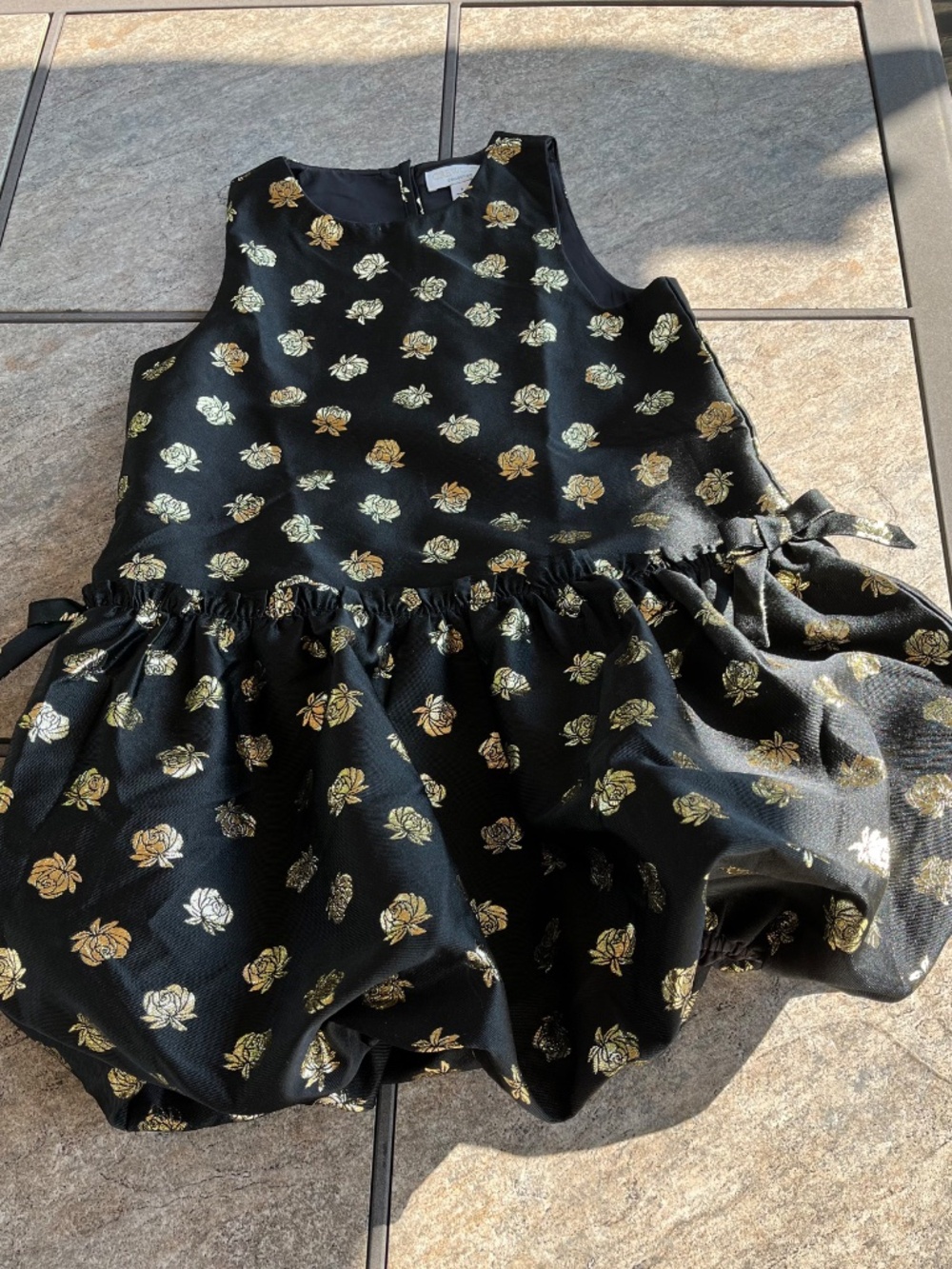 J.Crew gold black bubble-skirt jacquard dress